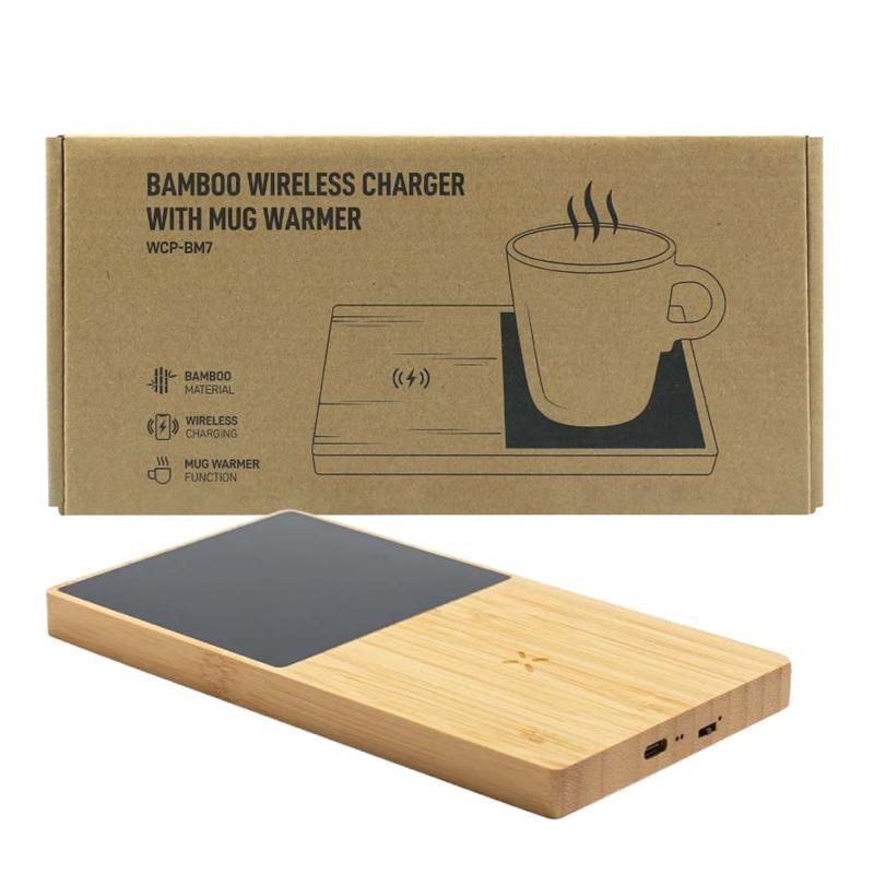 Bamboo Wireless Charger and Mug Warmer Combo